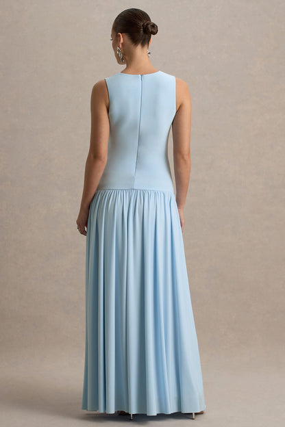Outline | Vestido largo Premamá Azul cielo con Falda Drapeada