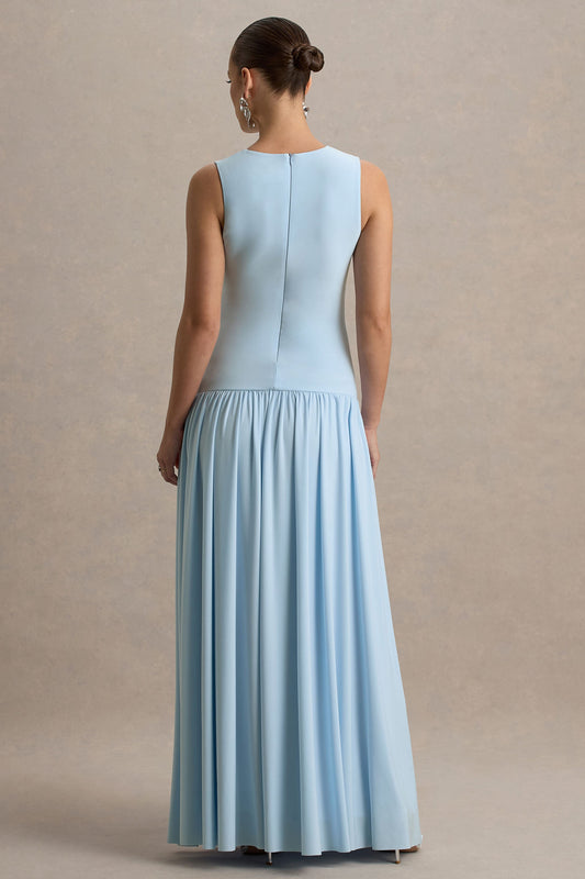 Outline | Vestido largo Premamá Azul cielo con Falda Drapeada