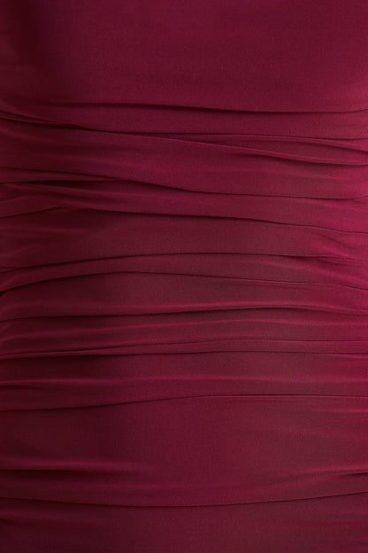 Aniyah | Vestido largo burdeos  con mangas largas, Escote con aberturas y detalles fruncidos
