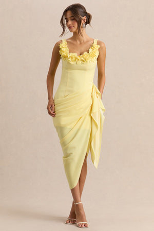 Letitia | Vestido Midi Limón de Escote Redondo Cruzado