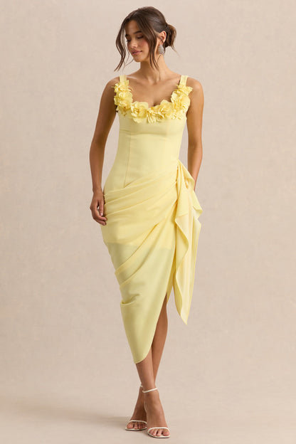Letitia | Vestido Midi Limón de Escote Redondo Cruzado