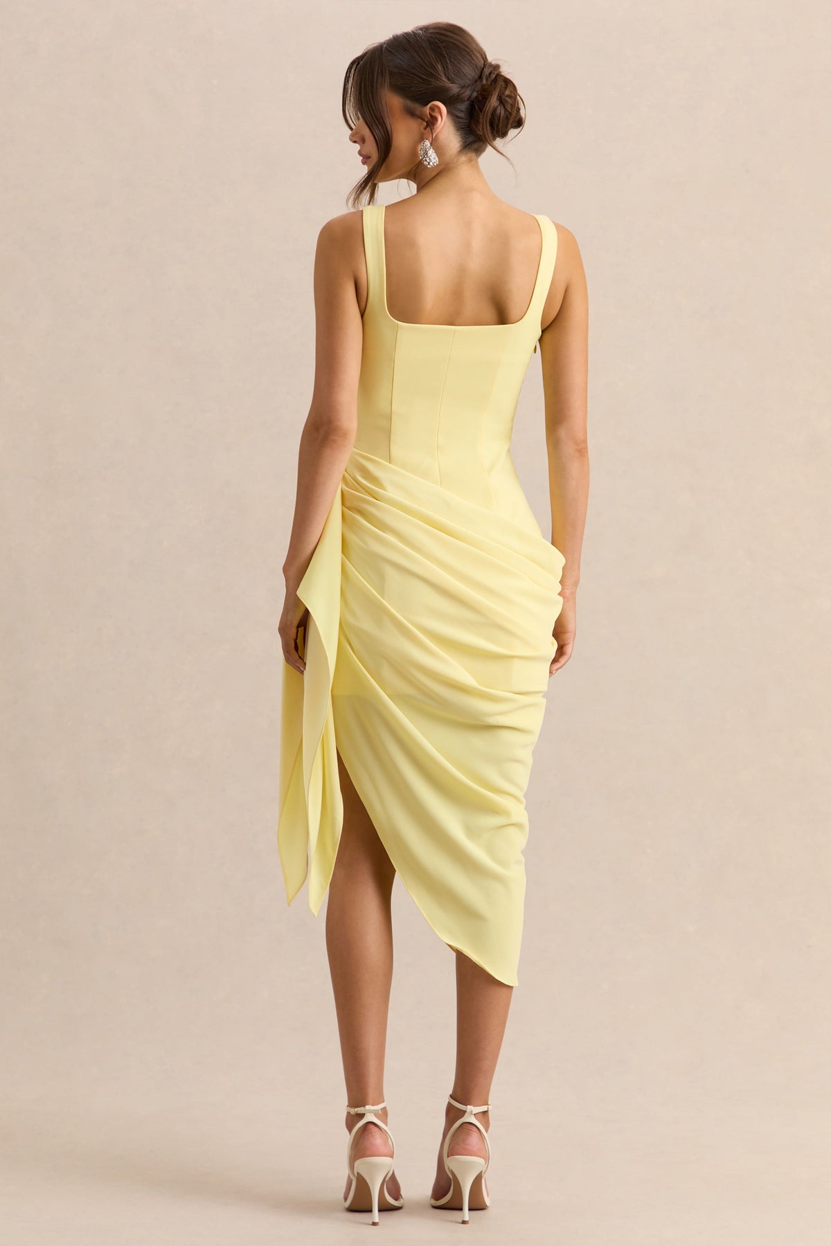 Letitia | Vestido Midi Limón de Escote Redondo Cruzado