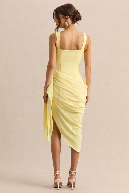 Letitia | Vestido Midi Limón de Escote Redondo Cruzado