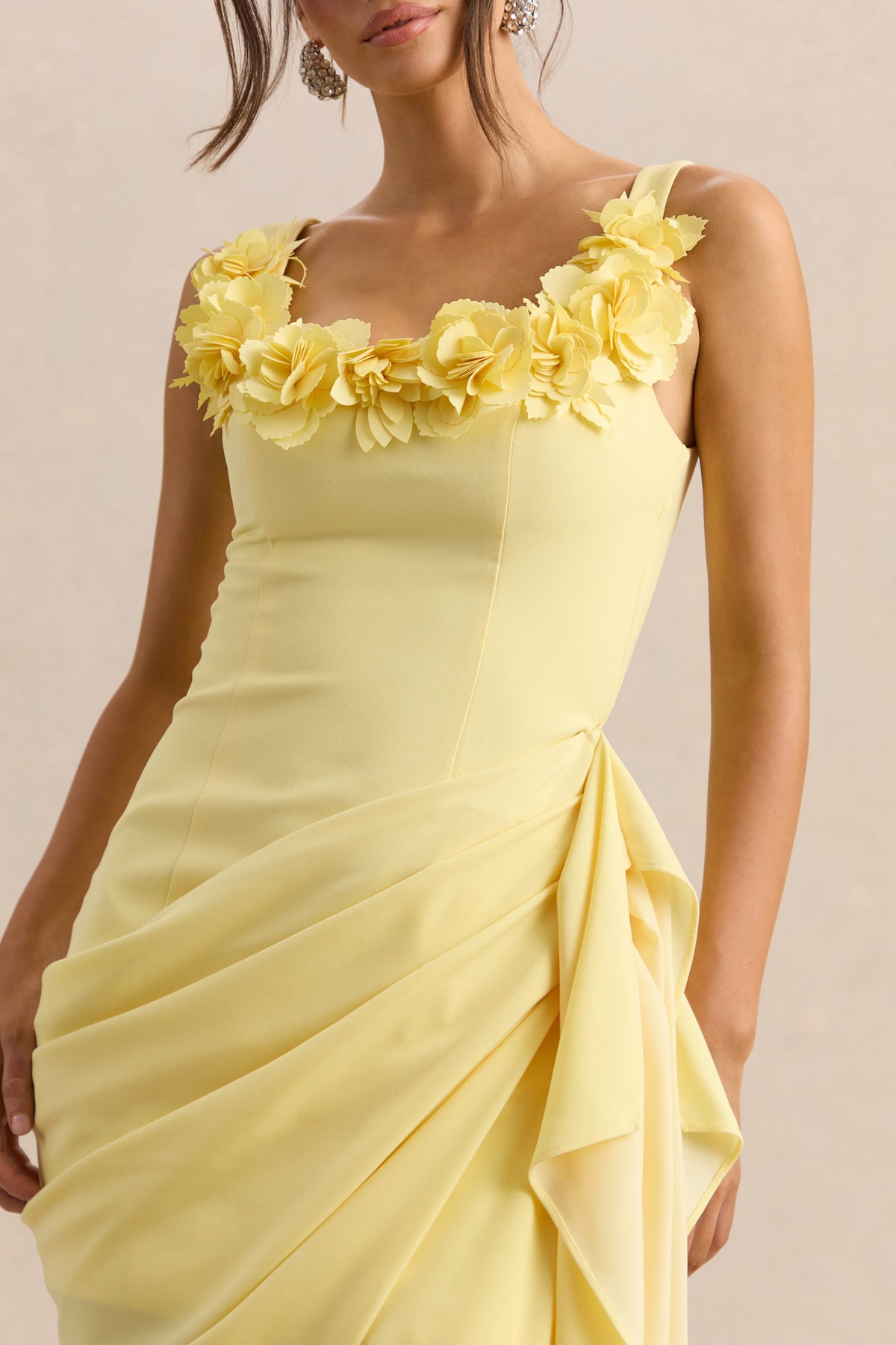 Letitia | Vestido Midi Limón de Escote Redondo Cruzado