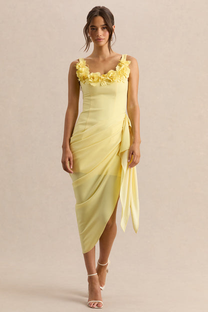 Letitia | Vestido Midi Limón de Escote Redondo Cruzado