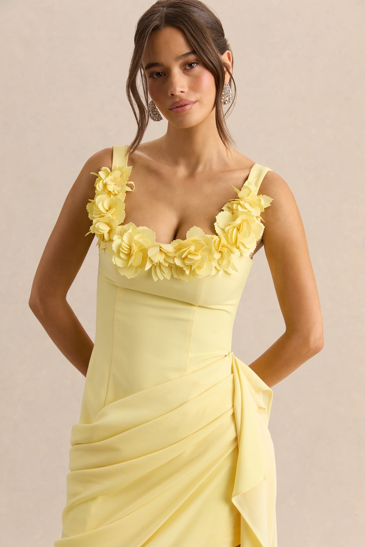 Letitia | Vestido Midi Limón de Escote Redondo Cruzado