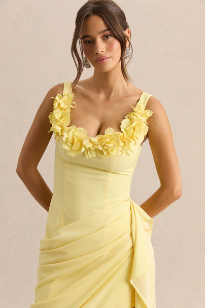 Letitia | Vestido Midi Limón de Escote Redondo Cruzado