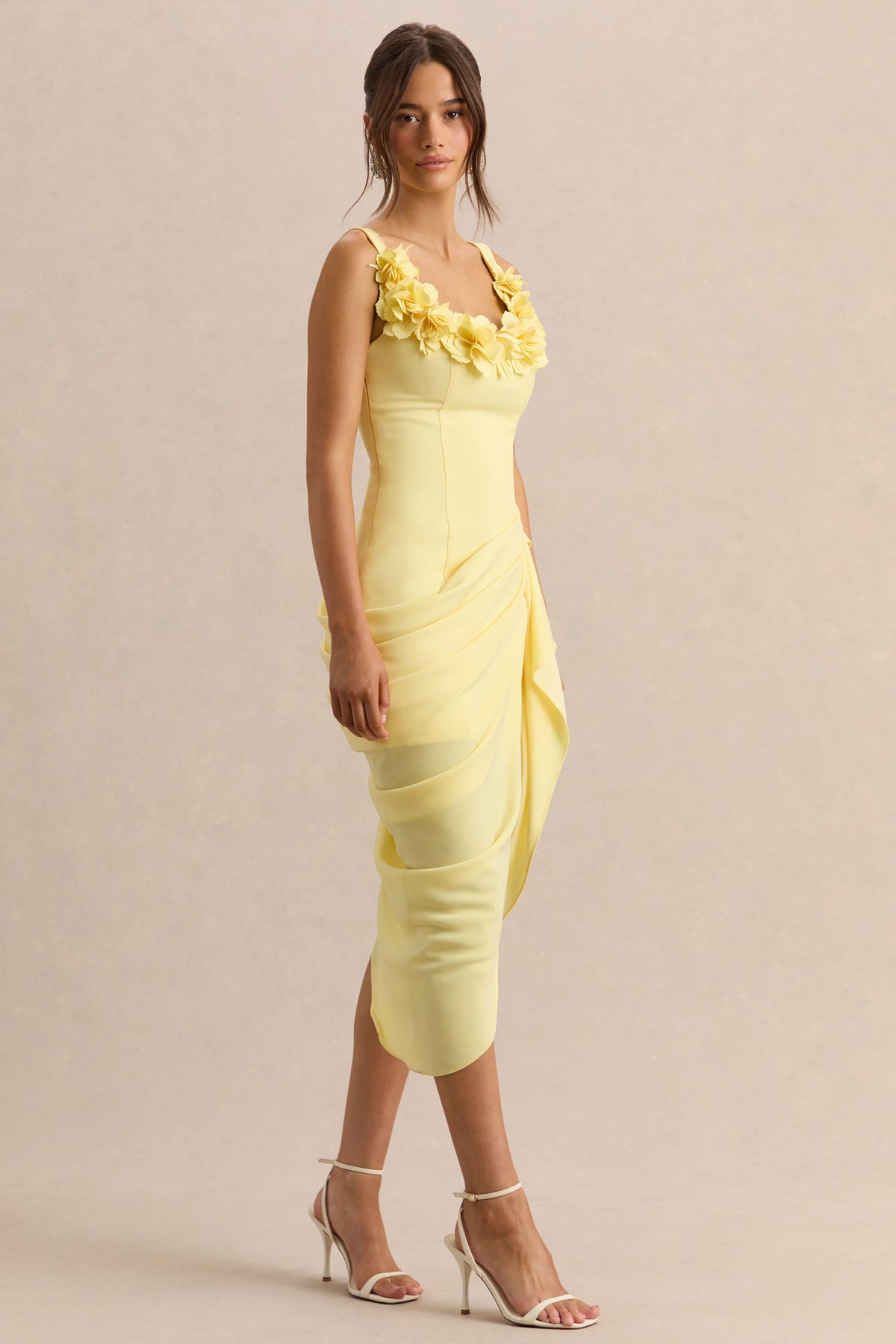 Letitia | Vestido Midi Limón de Escote Redondo Cruzado