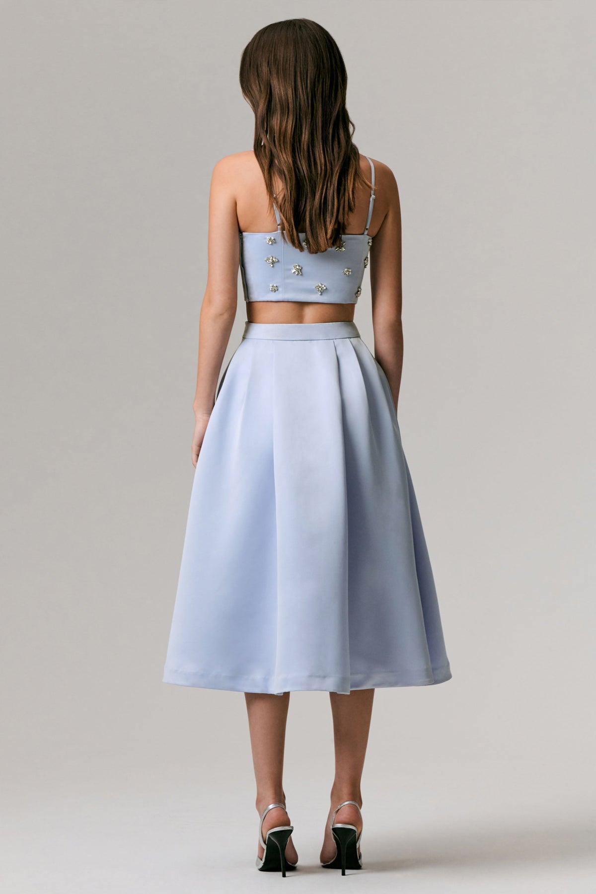 Iris | Falda Midi plisada de saten azul