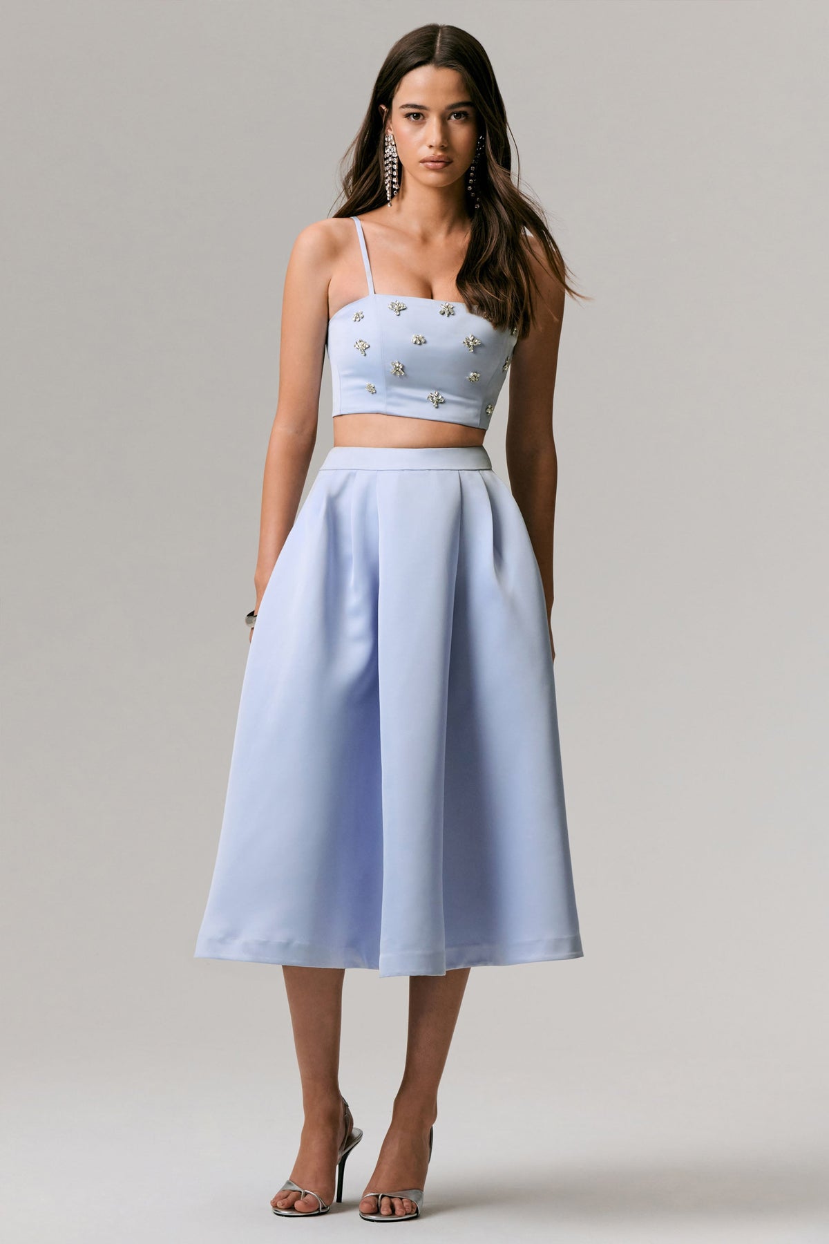Iris | Falda Midi plisada de saten azul