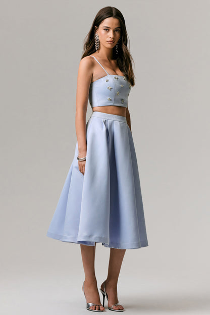 Iris | Falda Midi plisada de saten azul