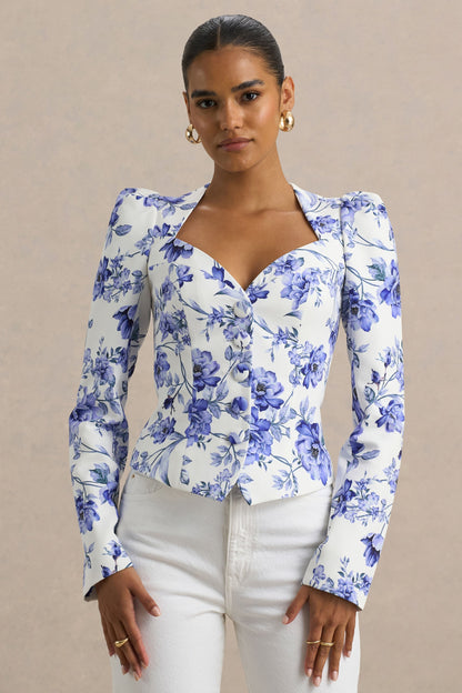 Olympia | Top con escote corazón y mangas largas de estampado floral