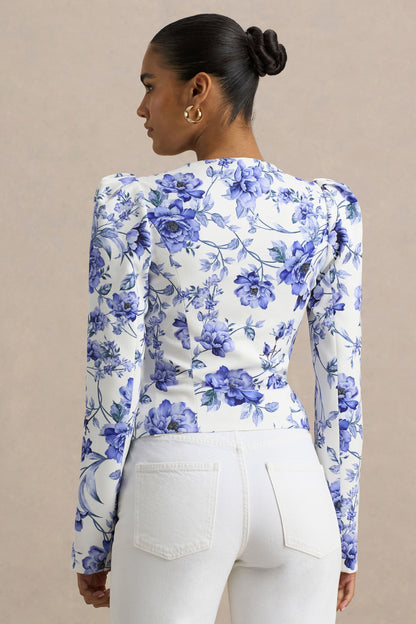 Olympia | Top con escote corazón y mangas largas de estampado floral