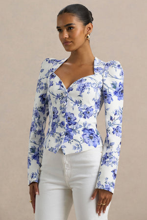 Olympia | Top con escote corazón y mangas largas de estampado floral