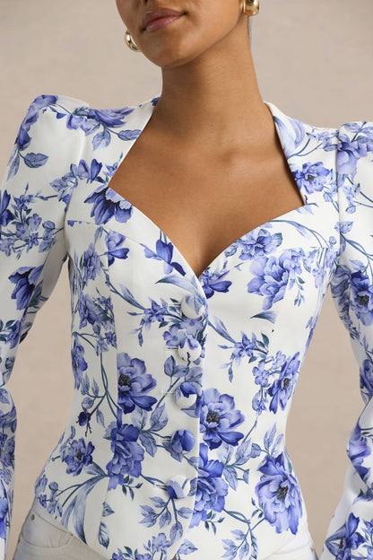 Olympia | Top con escote corazón y mangas largas de estampado floral