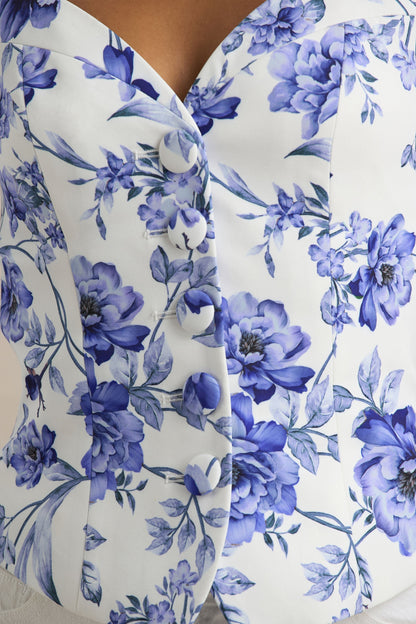 Olympia | Top con escote corazón y mangas largas de estampado floral