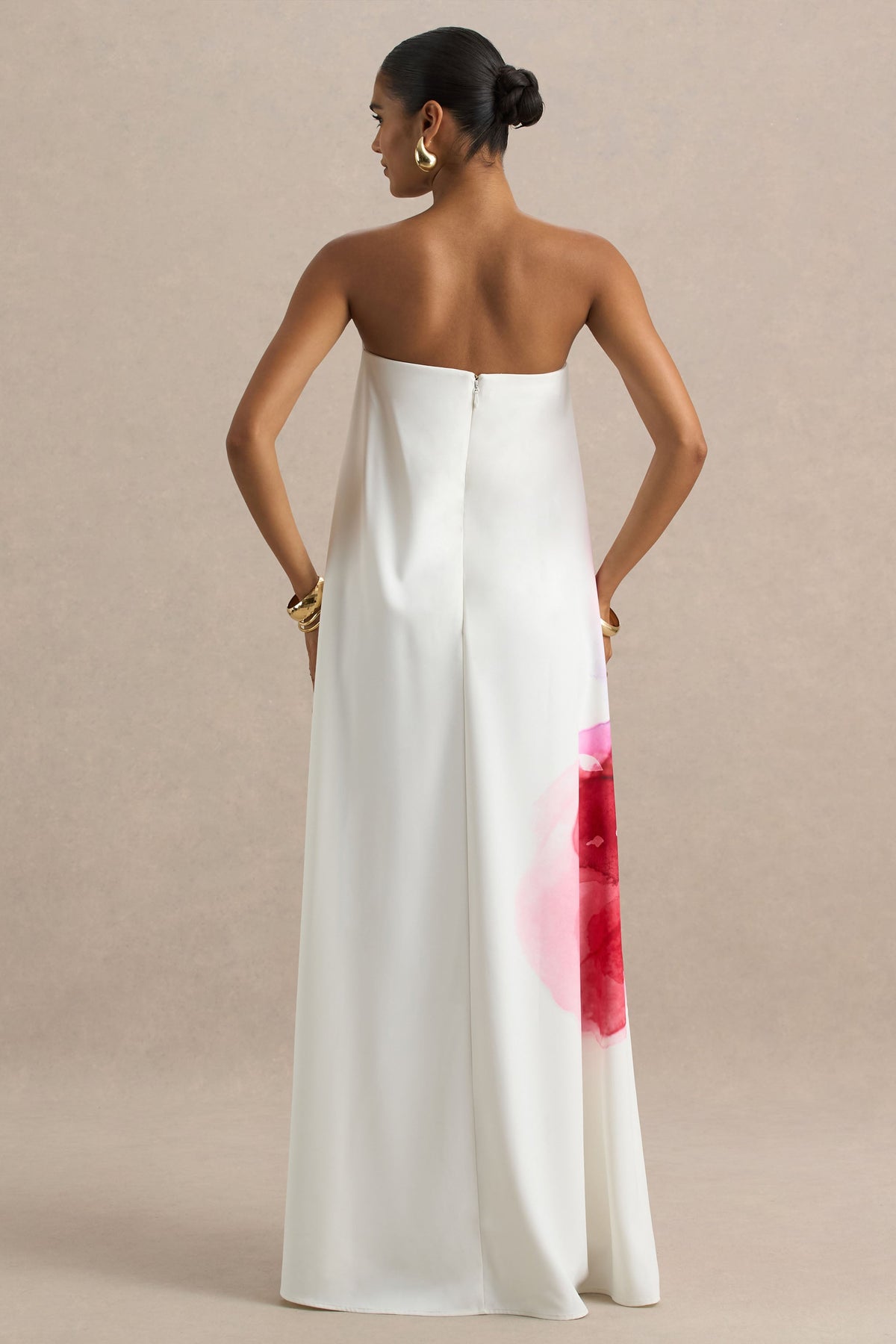 Breonna | Vestido Largo Rosa Fucsia Palabra de Honor con Estampado Floral