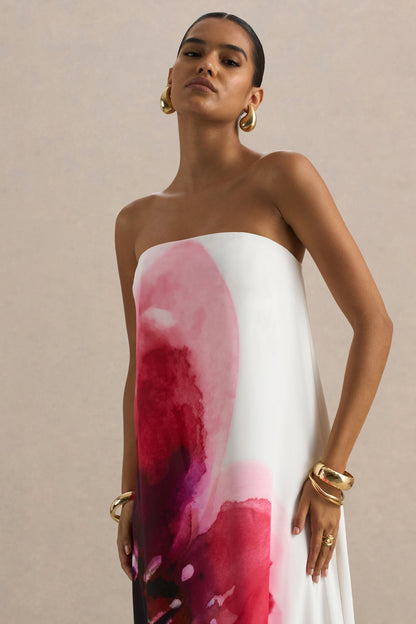 Breonna | Vestido Largo Rosa Fucsia Palabra de Honor con Estampado Floral