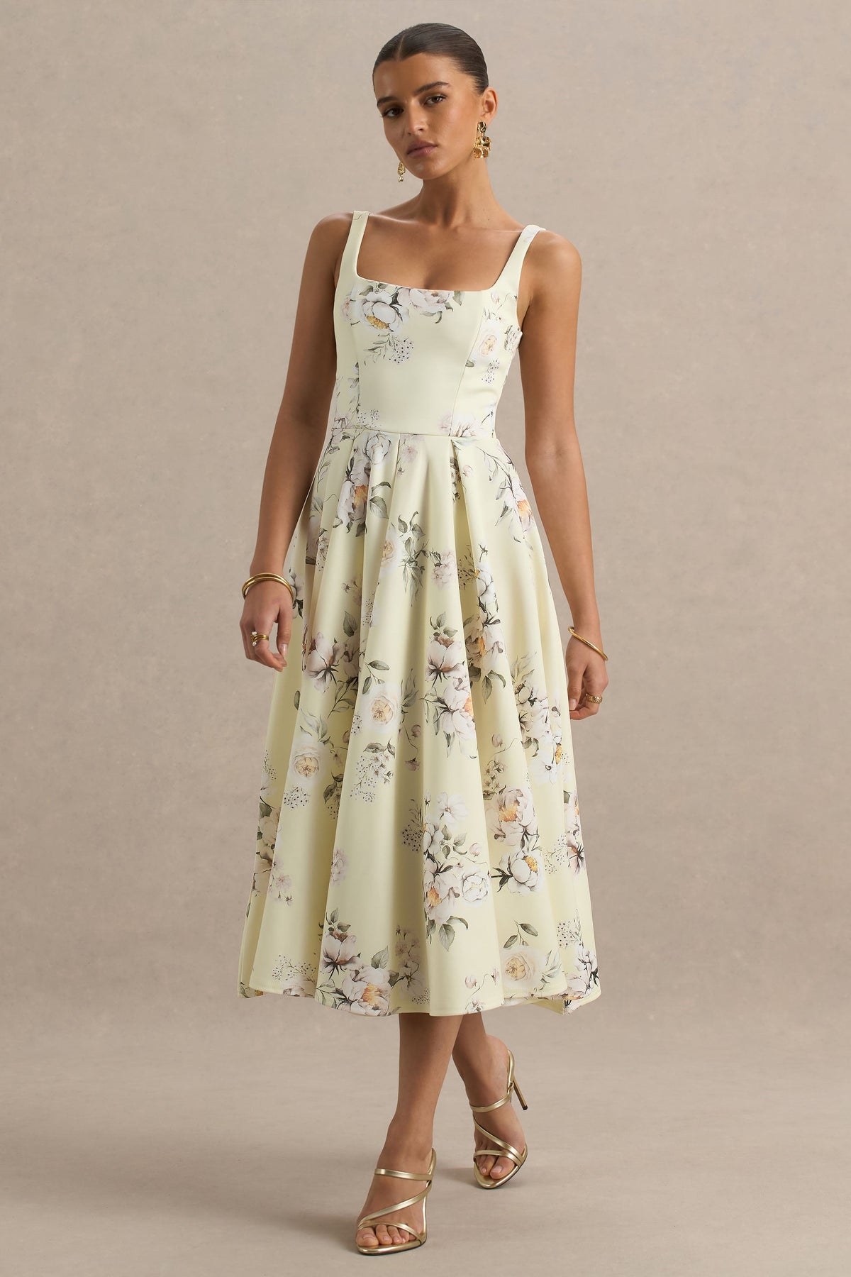 Lissa | Vestido midi con estampado floral y falda plisada