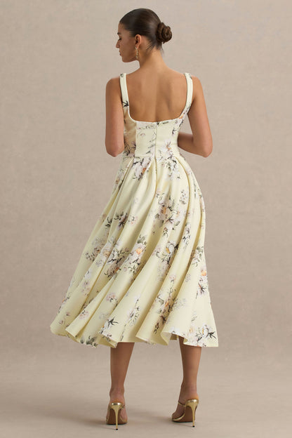 Lissa | Vestido midi con estampado floral y falda plisada