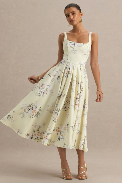 Lissa | Vestido midi con estampado floral y falda plisada