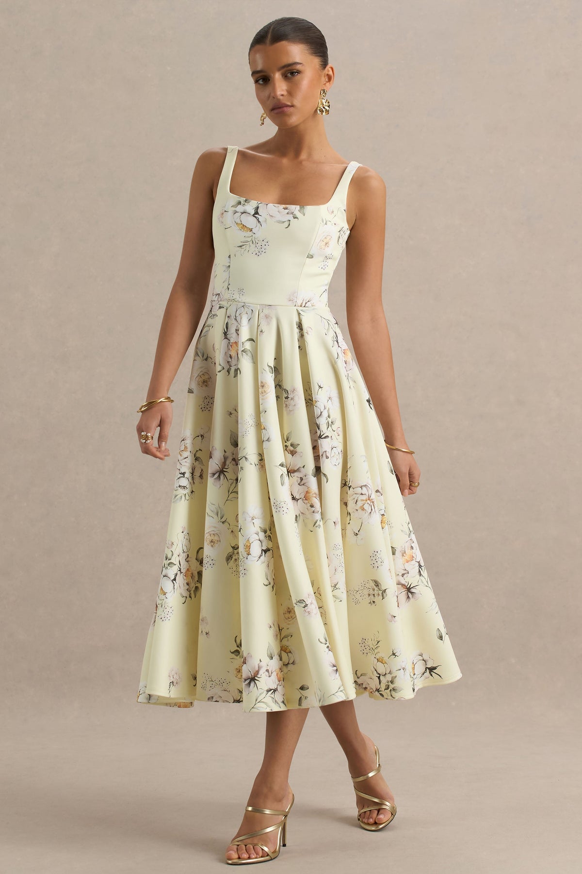 Lissa | Vestido midi con estampado floral y falda plisada