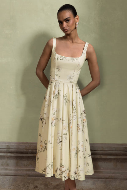 Lissa | Vestido midi con estampado floral y falda plisada