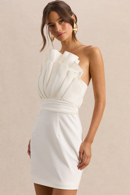 Pastoral | Vestido corto blanco con volantes y escote asimétrico