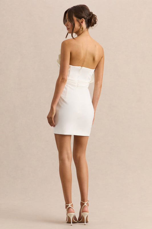 Pastoral | Vestido corto blanco con volantes y escote asimétrico