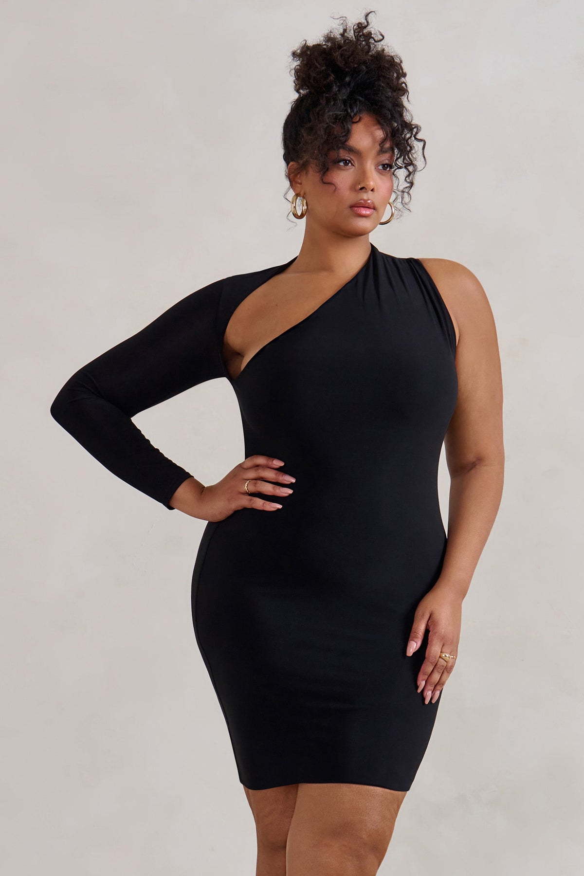 Siren |  Vestido corto Bodycon Asimétrico Negro
