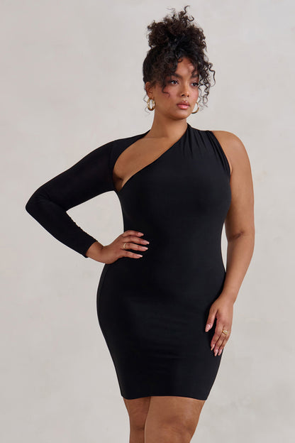 Siren |  Vestido corto Bodycon Asimétrico Negro
