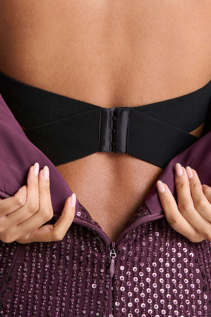 Luciana | Vestid Largo Bandeau Burdeos con Lentejuelas adornadas