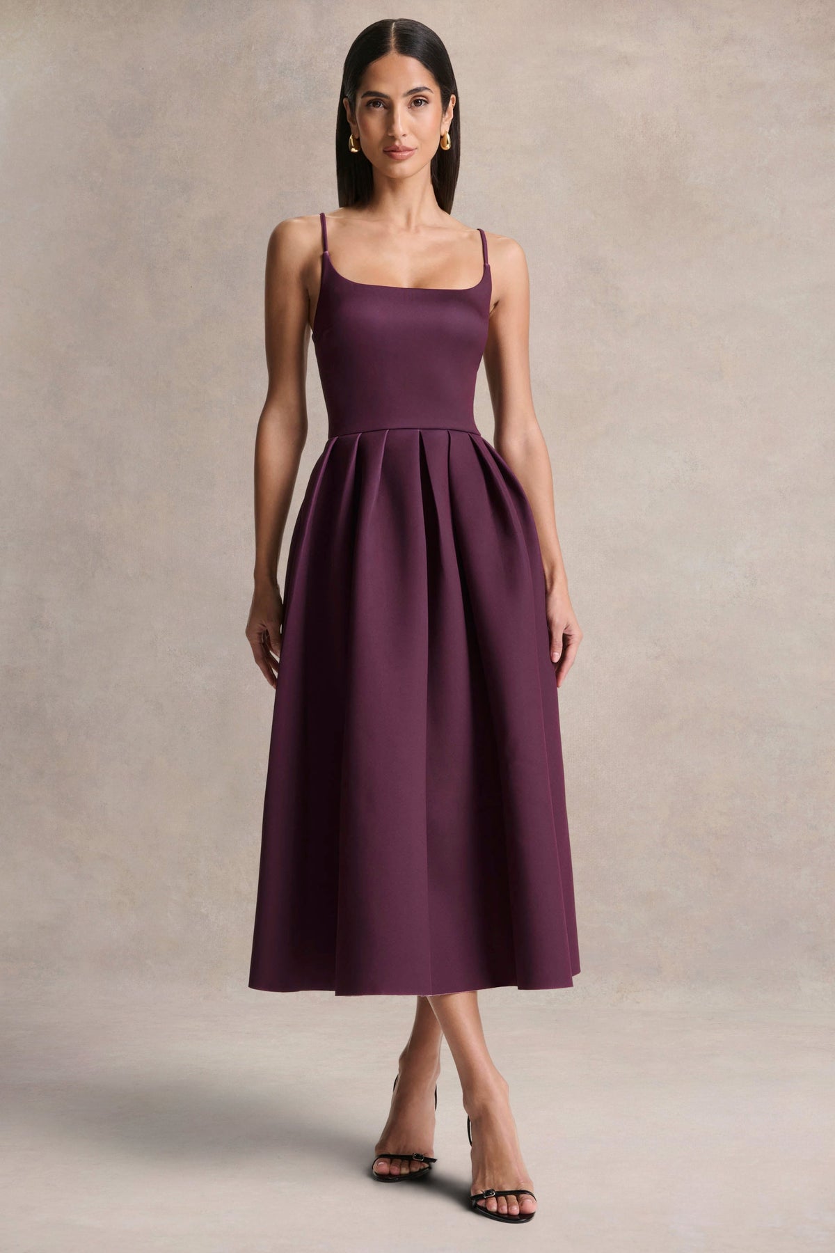 Jamila | Vestido Midi Ciruela con Escote Redondo