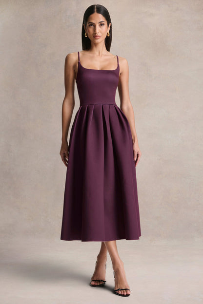 Jamila | Vestido Midi Ciruela con Escote Redondo