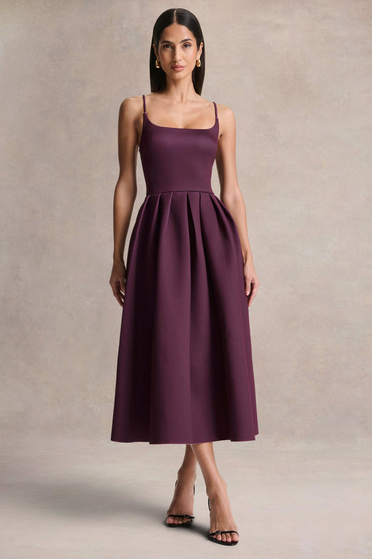 Jamila | Vestido Midi Ciruela con Escote Redondo