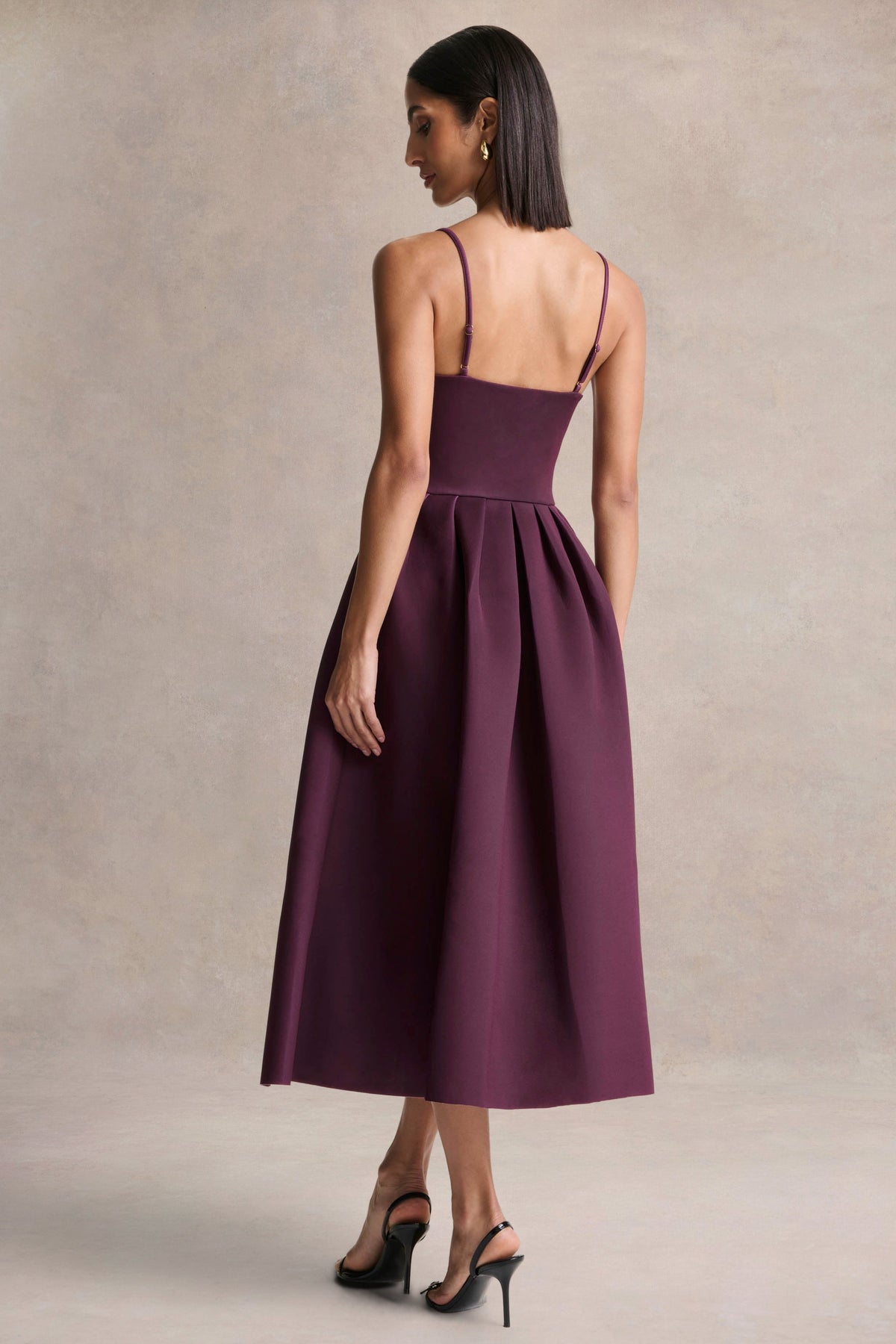 Jamila | Vestido Midi Ciruela con Escote Redondo