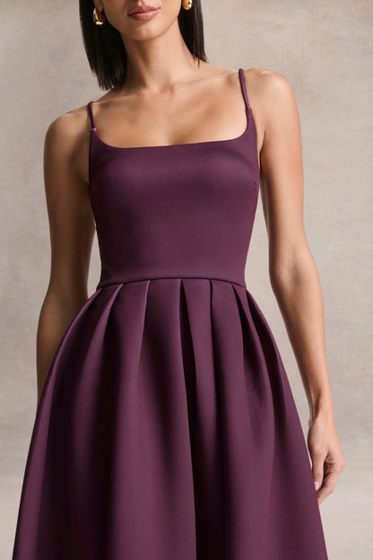 Jamila | Vestido Midi Ciruela con Escote Redondo