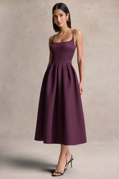 Jamila | Vestido Midi Ciruela con Escote Redondo