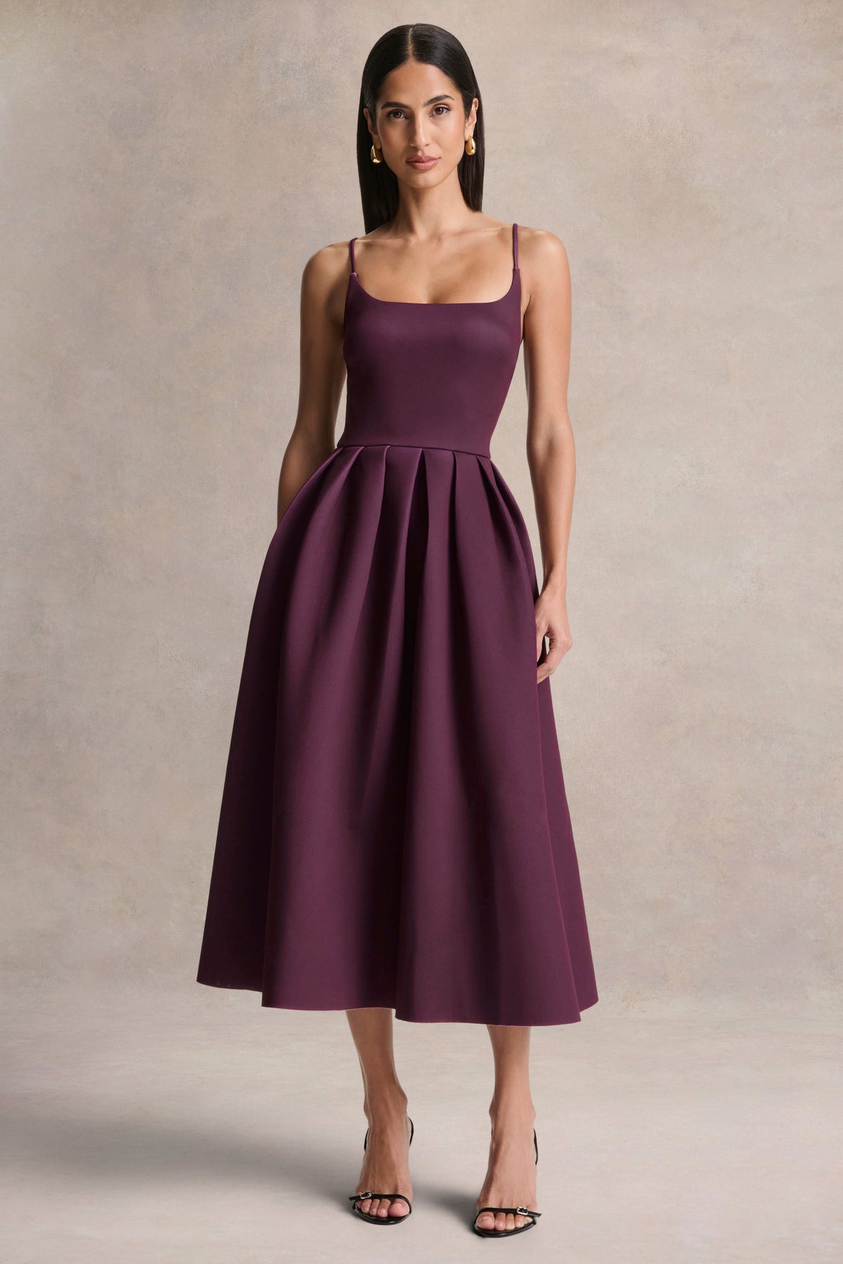 Jamila | Vestido Midi Ciruela con Escote Redondo