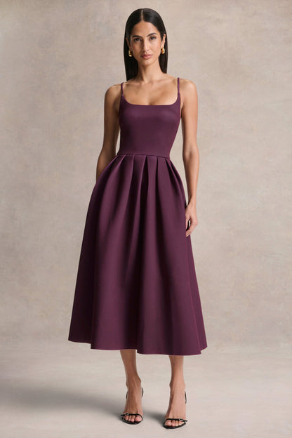 Jamila | Vestido Midi Ciruela con Escote Redondo