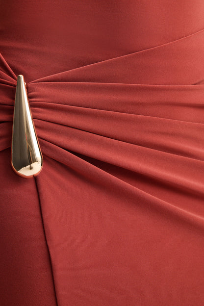 Arlena | Vestido Largo Óxido de Cuello Alto con Detalle Envolvente
