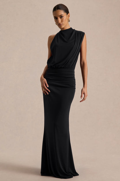 Umaira | Vestido Largo Negro de Cuello Alto