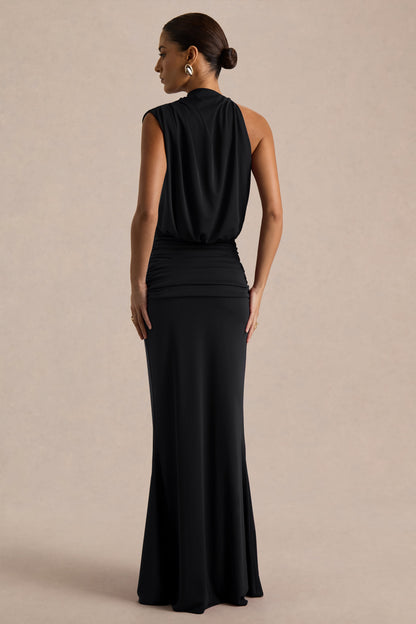 Umaira | Vestido Largo Negro de Cuello Alto