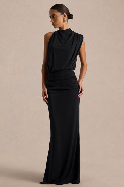 Umaira | Vestido Largo Negro de Cuello Alto
