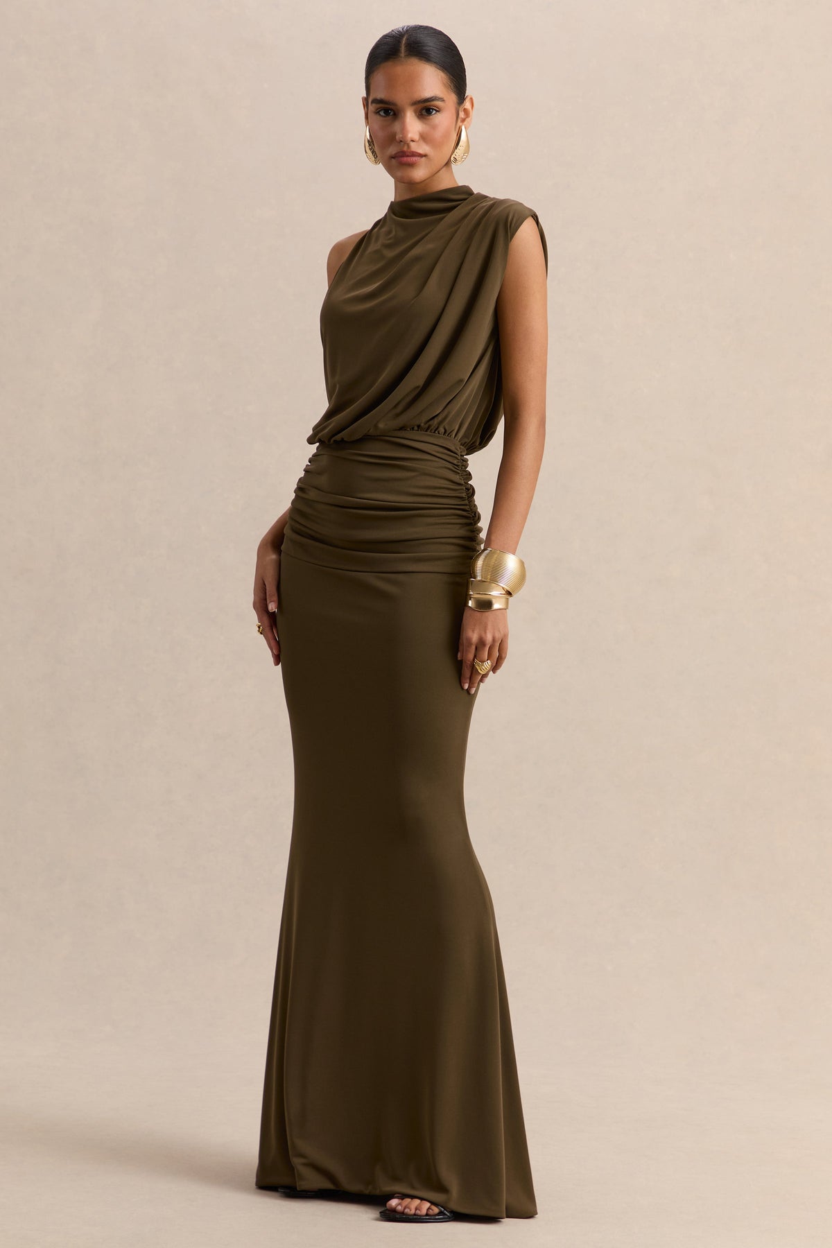 Umaira | Caqui Cuello Alto Vestido Largo