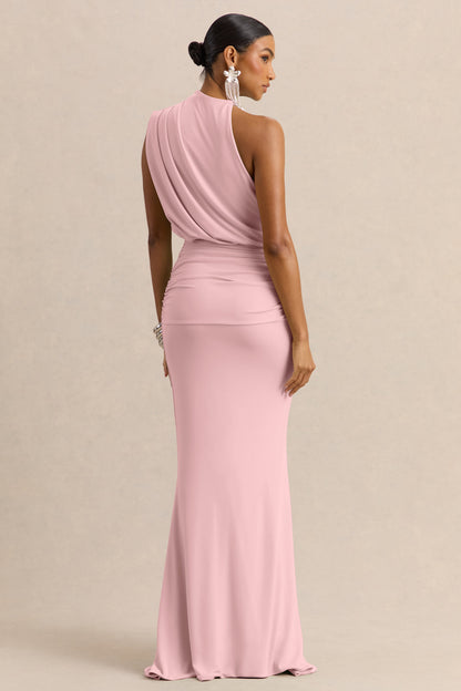 Umaira | Vestido Largo Rosa Pastel Con Cuello Alto