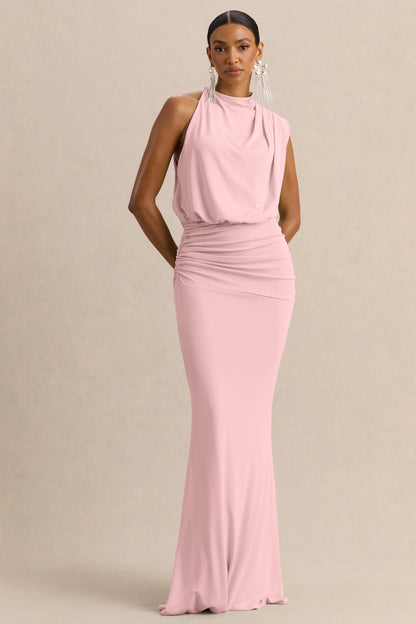 Umaira | Vestido Largo Rosa Pastel Con Cuello Alto