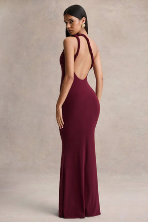 Ottilie | Vestido largo burdeos con escote asimétrico