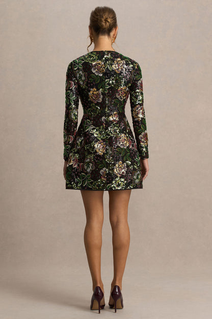 Moonlit | Vestido Corto de Malla con Lentejuelas y Cuello Redondo