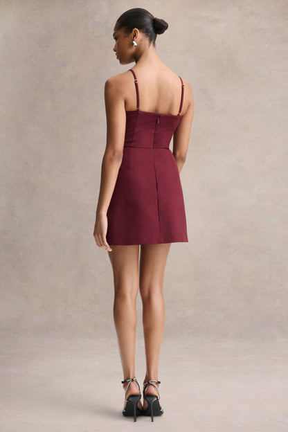 Veda | Vestido corto burdeos con escote cuadrado